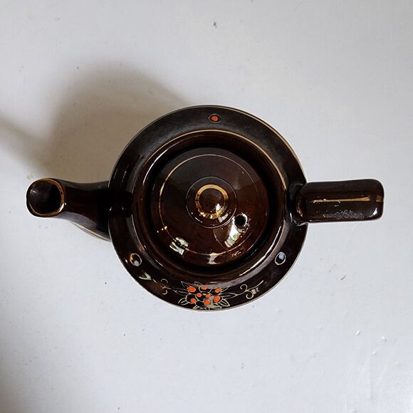 Moriage Redware Brown Betty Teapot w/Lid Hand Painted Gold Trim Japan Vintage - Picture 5 of 9